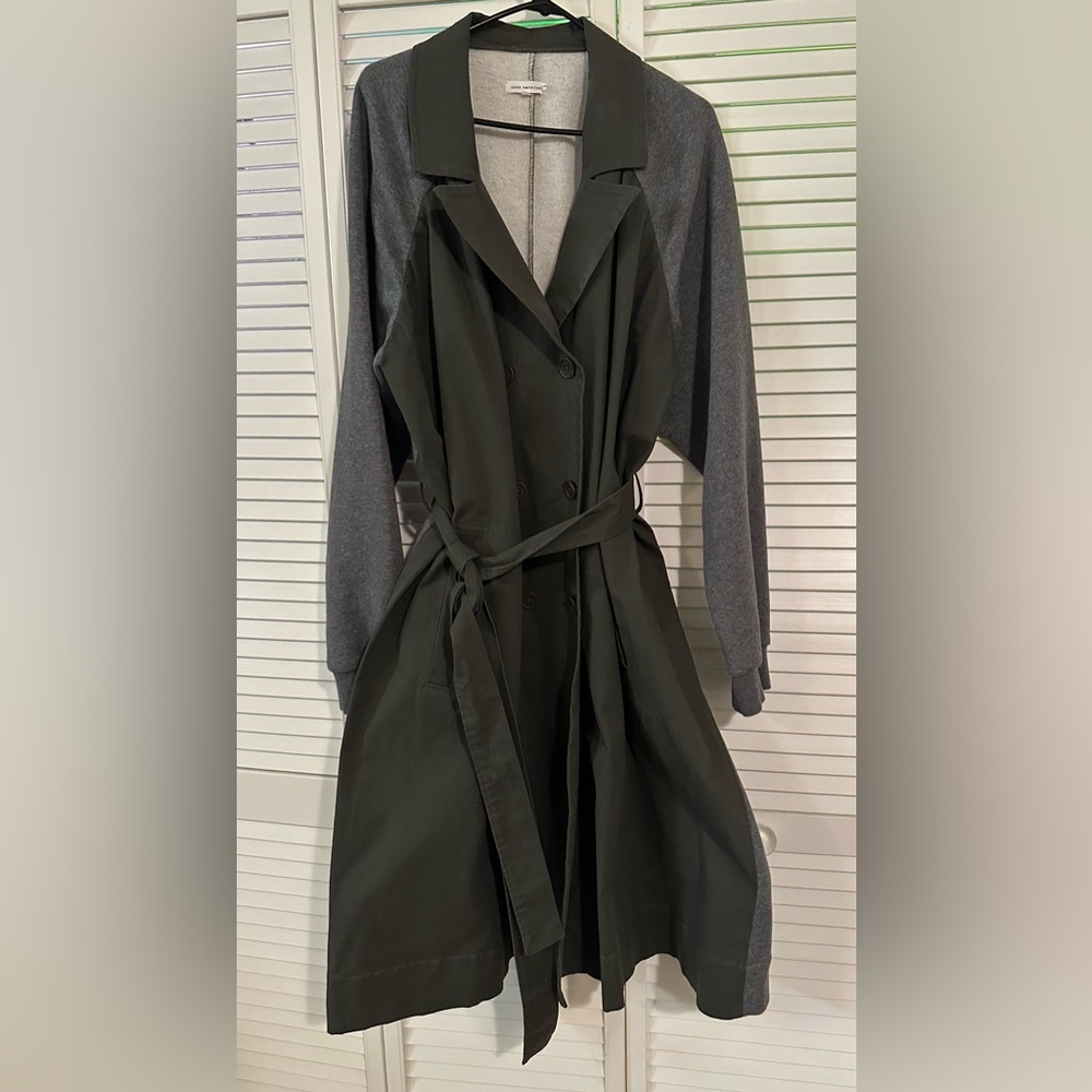 Good American Two Tone Trench Coat Moss Green and Grey Size 7 (4XL)